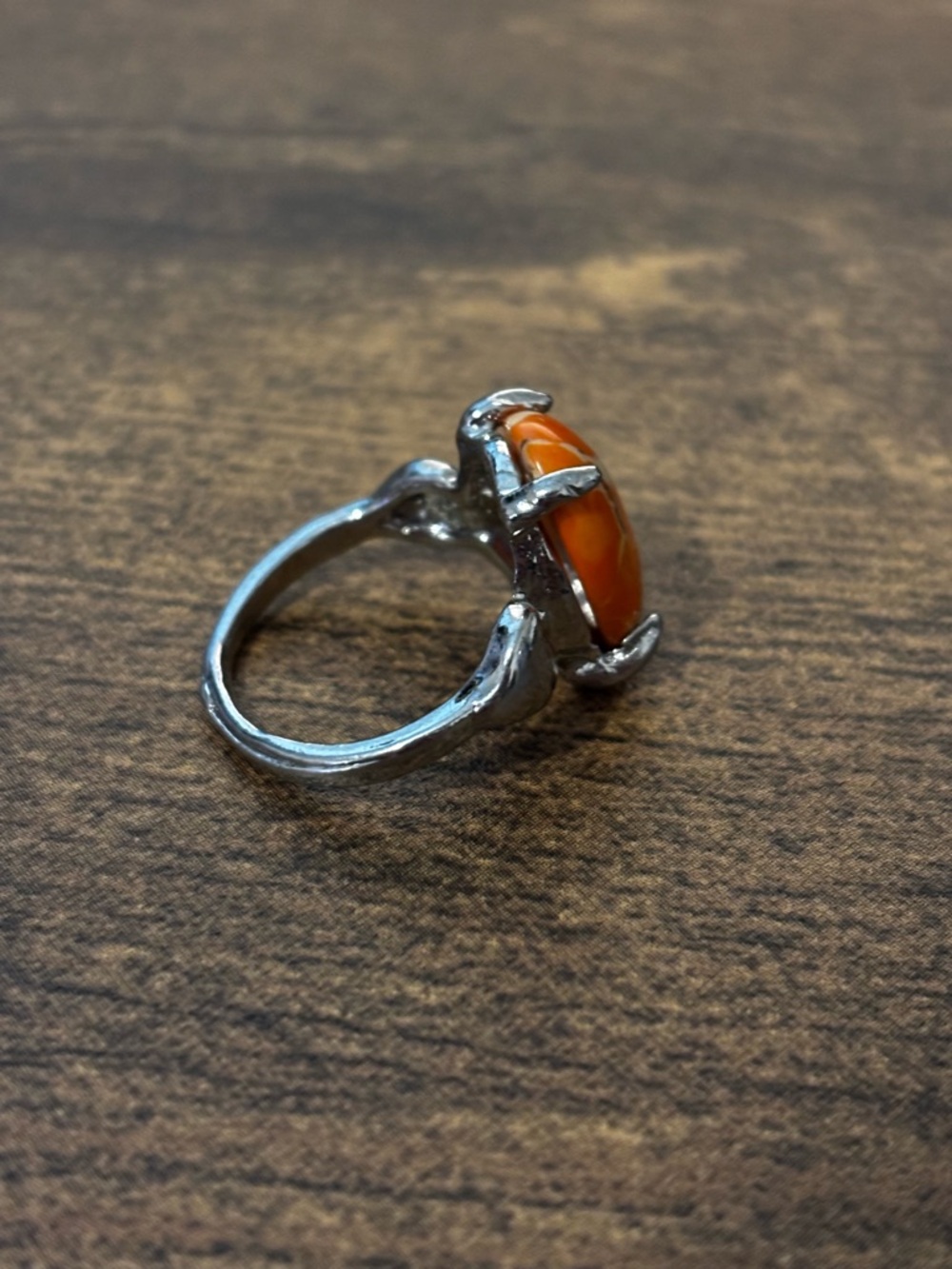NEW Silver Plated Orange Stone Oval Ring - Picture 3 of 5